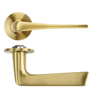 RT020-SLIM-PVDSB - Zoo Hardware Rosso Tecnica 'Como' Lever on 4mm Round Slim Rose (Sprung) - PVD Satin Brass