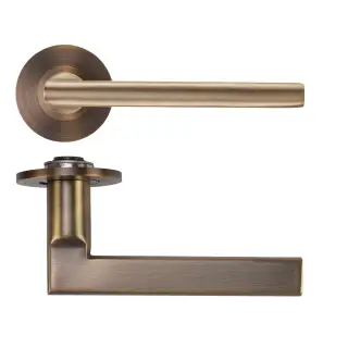 RT040-SLIM-AB - Zoo Hardware Rosso Tecnica 'Varese' Lever on 4mm Round Slim Rose (Sprung) - Antique Brass