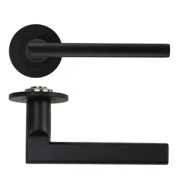 Click Here To Enlarge This Photo Of RT040-SLIM-PCB - Zoo Hardware Rosso Tecnica 'Varese' Lever on 4mm Round Slim Rose (Sprung) - Powder Coat Black