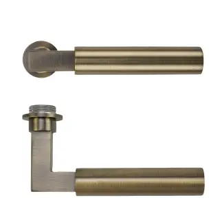 RT050-MINI-AB - Zoo Hardware Rosso Tecnica 'Garda' Lever on Round Mini Rose - Antique Brass