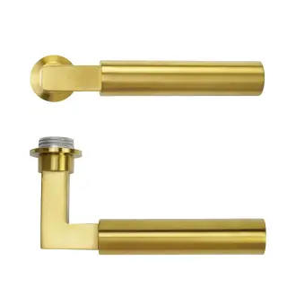 RT050-MINI-PVDSB - Zoo Hardware Rosso Tecnica 'Garda' Lever on Round Mini Rose - PVD Satin Brass