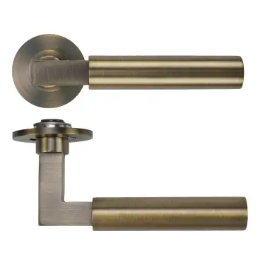 Click Here To Enlarge This Photo Of RT050-SLIM-AB - Zoo Hardware Rosso Tecnica 'Garda' Lever on 4mm Round Slim Rose (Sprung) - Antique Brass