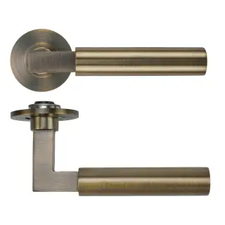 RT050-SLIM-AB - Zoo Hardware Rosso Tecnica 'Garda' Lever on 4mm Round Slim Rose (Sprung) - Antique Brass