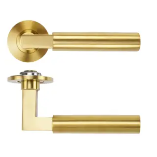 RT050-SLIM-PVDSB - Zoo Hardware Rosso Tecnica 'Garda' Lever on 4mm Round Slim Rose (Sprung) - PVD Satin Brass