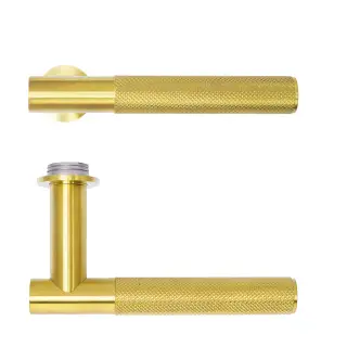 RT060-MINI-PVDSB - Zoo Hardware Rosso Tecnica 'Orta' Lever on Round Mini Rose - PVD Satin Brass