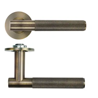 Click Here To Enlarge This Photo Of RT060-SLIM-AB - Zoo Hardware Rosso Tecnica 'Orta' Lever on 4mm Round Slim Rose (Sprung) - Antique Brass