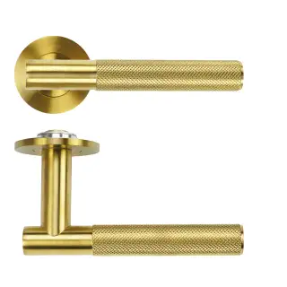 RT060-SLIM-PVDSB - Zoo Hardware Rosso Tecnica 'Orta' Lever on 4mm Round Slim Rose (Sprung) - PVD Satin Brass