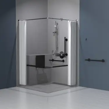 Click Here To Enlarge This Photo Of 321104/MB Fitzroy of London Luxury Concealed Valve Doc M Shower Pack (Stainless Steel) with Concealed Fixings & Slimline Shower Seat -  Matt Black (RAL 9005)