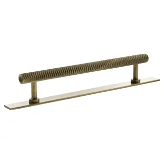 MHCSB17160AB - Millhouse Brass Paddington Spiral T-Bar Cabinet Pull Handle on Backplate 160mm - Antique Brass