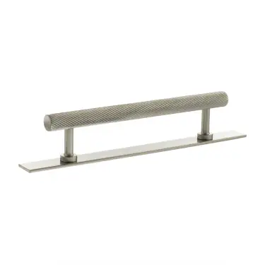 Click Here To Enlarge This Photo Of MHCSB17128SN - Millhouse Brass Paddington Spiral T-Bar Cabinet Pull Handle on Backplate 128mm - Satin Nickel