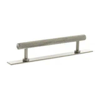 MHCSB17128SN - Millhouse Brass Paddington Spiral T-Bar Cabinet Pull Handle on Backplate 128mm - Satin Nickel