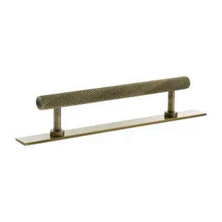 MHCSB17128AB - Millhouse Brass Paddington Spiral T-Bar Cabinet Pull Handle on Backplate 128mm - Antique Brass