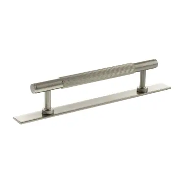 Click Here To Enlarge This Photo Of MHCLB17128SN - Millhouse Brass Battersea Linear T-Bar Cabinet Pull Handle on Backplate 128mm - Satin Nickel