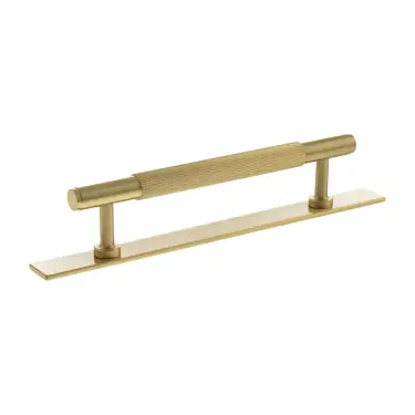 Click Here To Enlarge This Photo Of MHCLB17128SB - Millhouse Brass Battersea Linear T-Bar Cabinet Pull Handle on Backplate 128mm - Satin Brass