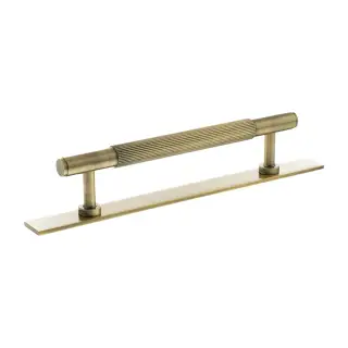 MHCLB17128AB - Millhouse Brass Battersea Linear T-Bar Cabinet Pull Handle on Backplate 128mm - Antique Brass