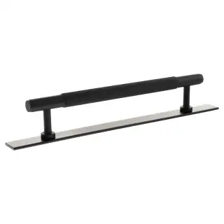 MHCKB17160MB - Millhouse Brass Eiffel Knurled T-Bar Cabinet Pull Handle on Backplate 160mm - Matt Black