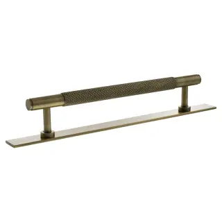 MHCKB17160AB - Millhouse Brass Eiffel Knurled T-Bar Cabinet Pull Handle on Backplate 160mm - Antique Brass