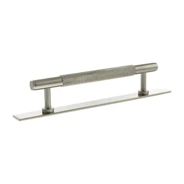 Click Here To Enlarge This Photo Of MHCKB17128SN - Millhouse Brass Eiffel Knurled T-Bar Cabinet Pull Handle on Backplate 128mm - Satin Nickel