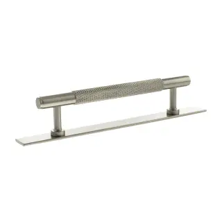MHCKB17128SN - Millhouse Brass Eiffel Knurled T-Bar Cabinet Pull Handle on Backplate 128mm - Satin Nickel