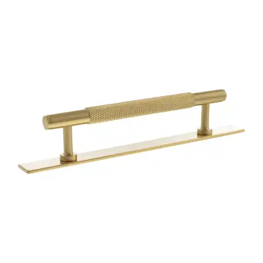 Click Here To Enlarge This Photo Of MHCKB17128SB - Millhouse Brass Eiffel Knurled T-Bar Cabinet Pull Handle on Backplate 128mm - Satin Brass