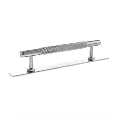 Click Here To Enlarge This Photo Of MHCKB17128PC - Millhouse Brass Eiffel Knurled T-Bar Cabinet Pull Handle on Backplate 128mm - Polished Chrome