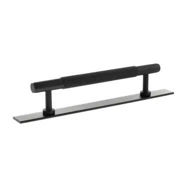 Click Here To Enlarge This Photo Of MHCKB17128MB - Millhouse Brass Eiffel Knurled T-Bar Cabinet Pull Handle on Backplate 128mm - Matt Black