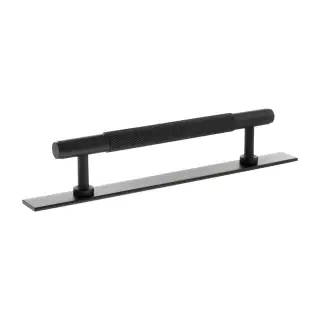 MHCKB17128MB - Millhouse Brass Eiffel Knurled T-Bar Cabinet Pull Handle on Backplate 128mm - Matt Black