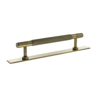 MHCKB17128AB - Millhouse Brass Eiffel Knurled T-Bar Cabinet Pull Handle on Backplate 128mm - Antique Brass