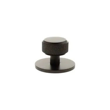 Click Here To Enlarge This Photo Of MHCKB1532UDB - Millhouse Brass Eiffel Knurled Round Cabinet Knob Handle on Backplate - Urban Dark Bronze