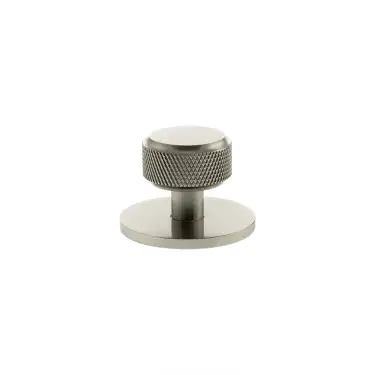 Click Here To Enlarge This Photo Of MHCKB1532SN - Millhouse Brass Eiffel Knurled Round Cabinet Knob Handle on Backplate - Satin Nickel