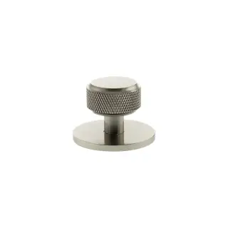 MHCKB1532SN - Millhouse Brass Eiffel Knurled Round Cabinet Knob Handle on Backplate - Satin Nickel
