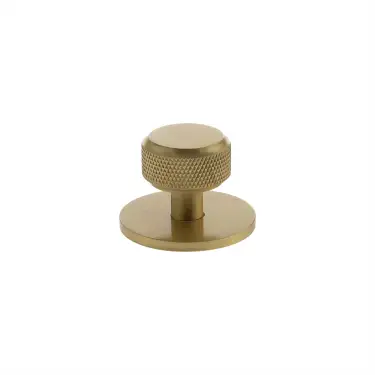 Click Here To Enlarge This Photo Of MHCKB1532SB - Millhouse Brass Eiffel Knurled Round Cabinet Knob Handle on Backplate - Satin Brass
