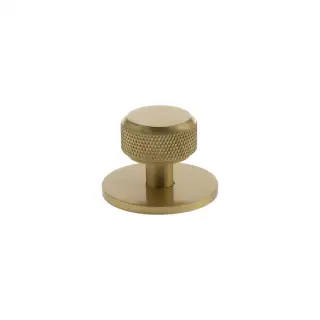 MHCKB1532SB - Millhouse Brass Eiffel Knurled Round Cabinet Knob Handle on Backplate - Satin Brass