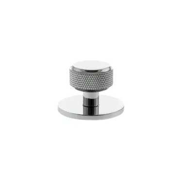 Click Here To Enlarge This Photo Of MHCKB1532PC - Millhouse Brass Eiffel Knurled Round Cabinet Knob Handle on Backplate - Polished Chrome