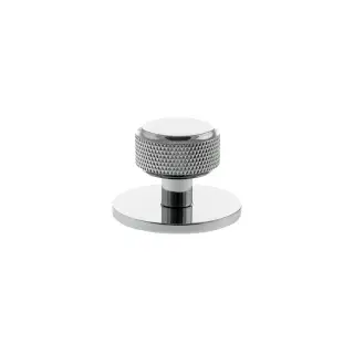 MHCKB1532PC - Millhouse Brass Eiffel Knurled Round Cabinet Knob Handle on Backplate - Polished Chrome