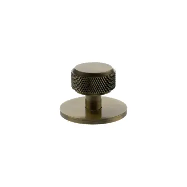 Click Here To Enlarge This Photo Of MHCKB1532AB - Millhouse Brass Eiffel Knurled Round Cabinet Knob Handle on Backplate - Antique Brass