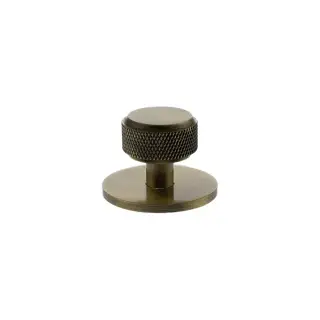 MHCKB1532AB - Millhouse Brass Eiffel Knurled Round Cabinet Knob Handle on Backplate - Antique Brass
