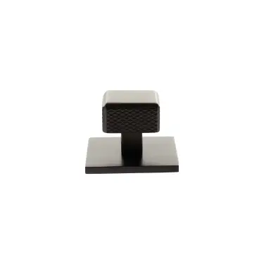 Click Here To Enlarge This Photo Of MHCKB1230UDB - Millhouse Brass Eiffel Knurled Square Cabinet Knob Handle on Backplate - Urban Dark Bronze