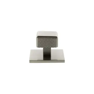 Click Here To Enlarge This Photo Of MHCKB1230SN - Millhouse Brass Eiffel Knurled Square Cabinet Knob Handle on Backplate - Satin Nickel