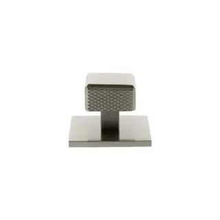 MHCKB1230SN - Millhouse Brass Eiffel Knurled Square Cabinet Knob Handle on Backplate - Satin Nickel