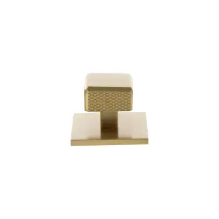 MHCKB1230SB - Millhouse Brass Eiffel Knurled Square Cabinet Knob Handle on Backplate - Satin Brass