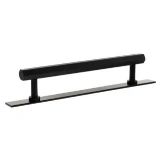 MHCHB17160MB - Millhouse Brass Pennington Hexagonal T-Bar Cabinet Pull Handle on Backplate 160mm - Matt Black
