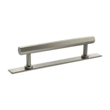 Click Here To Enlarge This Photo Of MHCHB17128SN - Millhouse Brass Pennington Hexagonal T-Bar Cabinet Pull Handle on Backplate 128mm - Satin Nickel