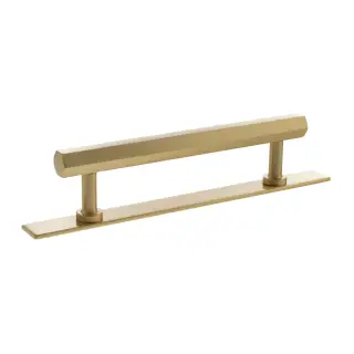 MHCHB17128SB - Millhouse Brass Pennington Hexagonal T-Bar Cabinet Pull Handle on Backplate 128mm - Satin Brass