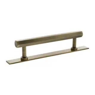 MHCHB17128AB - Millhouse Brass Pennington Hexagonal T-Bar Cabinet Pull Handle on Backplate 128mm - Antique Brass