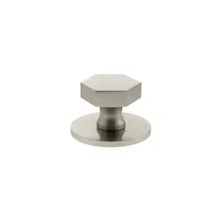MHCHB1532SN - Millhouse Brass Pennington Hexagonal Cabinet Knob Handle on Backplate - Satin Nickel