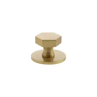 MHCHB1532SB - Millhouse Brass Pennington Hexagonal Cabinet Knob Handle on Backplate - Satin Brass