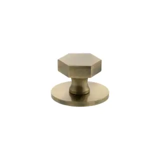 MHCHB1532AB - Millhouse Brass Pennington Hexagonal Cabinet Knob Handle on Backplate - Antique Brass