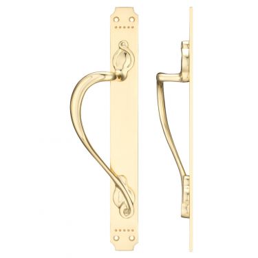 Click Here To Enlarge This Photo Of FB114L - Zoo Hardware Fulton & Bray Cast Brass Pull Handle with Art Nouveau Backplate (Left Handed) 377 x 42mm Polished Brass