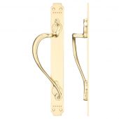 FB114L - Zoo Hardware Fulton & Bray Cast Brass Pull Handle with Art Nouveau Backplate (Left Handed) 377 x 42mm Polished Brass